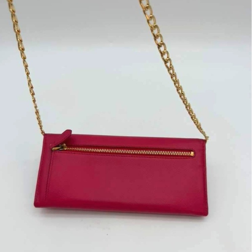 Prada Saffiano Leather Wallet Red Authentic Prada Wallet Chain Included - Picture 3 of 13